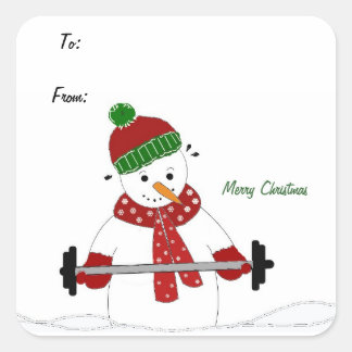 Weight Lifting Snowman Square Sticker