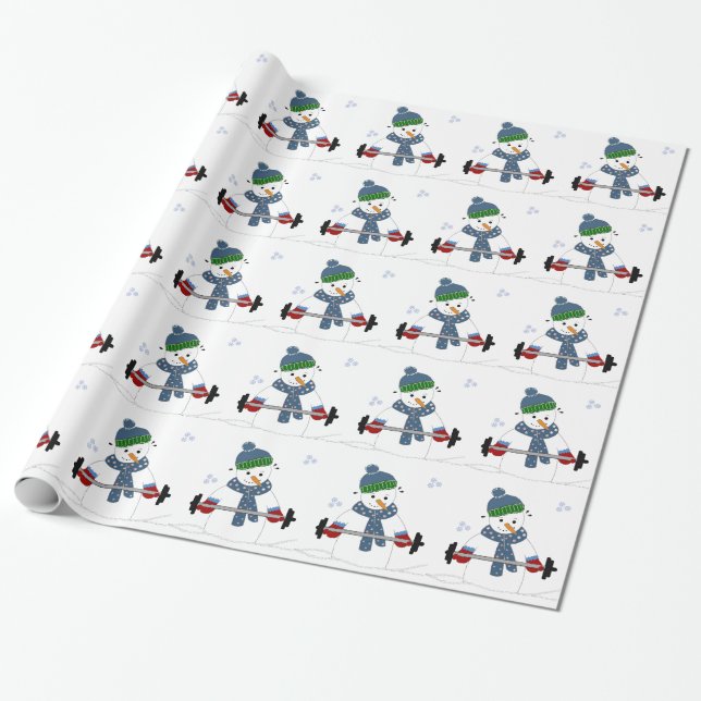 Weight Lifting Snowman Wrapping Paper (Unrolled)