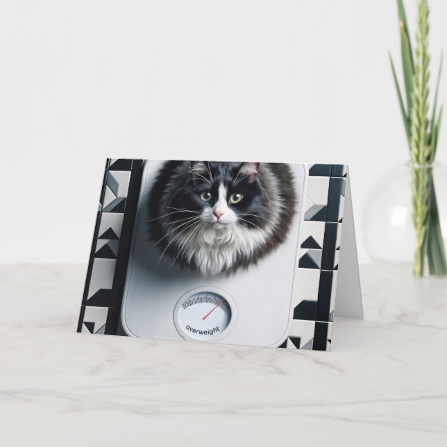 Weight Loss Humor Cat On a Scale Card (Front)