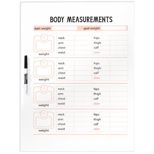 Weight Loss Tracker Body Measurements Dry Erase Board