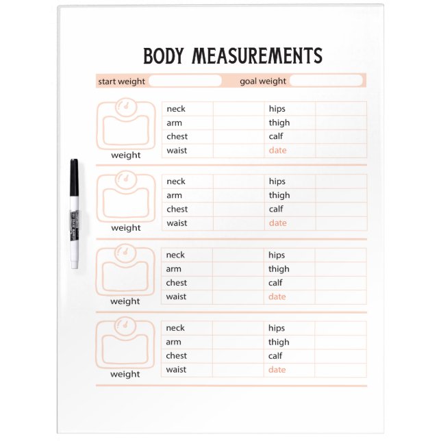 Weight Loss Tracker Body Measurements Dry Erase Board (Front)