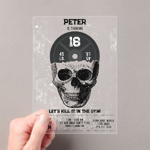 Weight Plate Skull Training Bodybuilding Birthday Acrylic Invitations