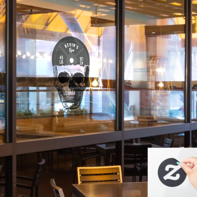 Weight Plate Skull Training Bodybuilding Gym Window Cling (Restaurant Window)