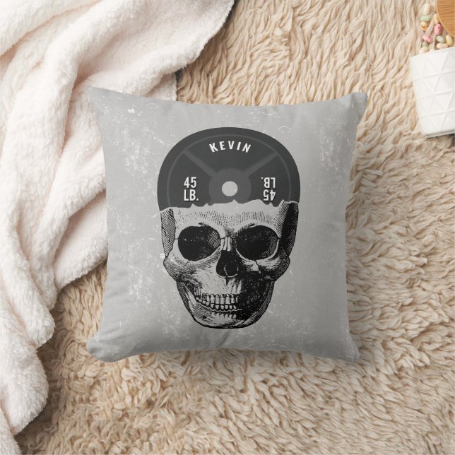 Weight Plate Skull Training Fitness Bodybuilding  Throw Pillow (Blanket)