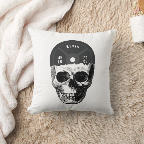 Weight Plate Skull Training Fitness Bodybuilding  Throw Pillow