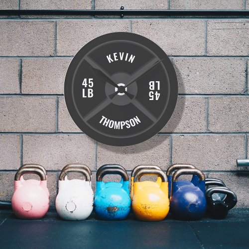 Weight Plate Training Fitness Bodybuilding Name Round Clock
