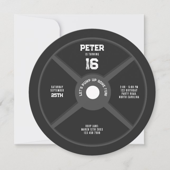 Weight Plate Training Fitness Gym Birthday Party Invitation (Front)