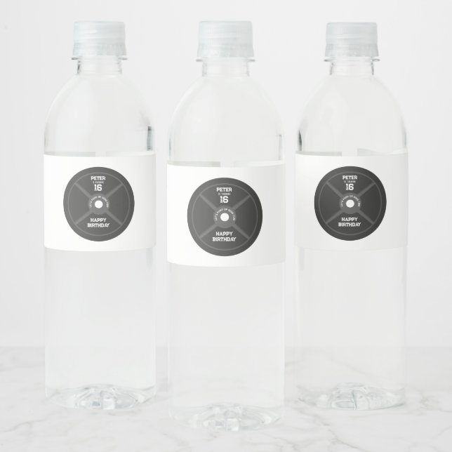 Weight Plate Training Fitness Gym Birthday Party Water Bottle Label (Bottles)