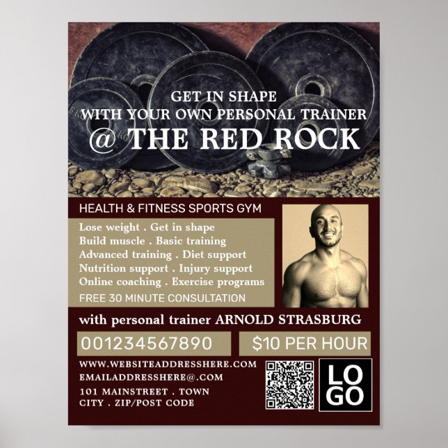 Weight Plates, Personal trainer, Gym Advertising Poster (Front)