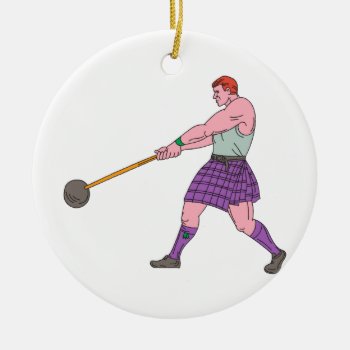 Weight Throw Highland Games Athlete Drawing Ceramic Ornament by retrovectors at Zazzle