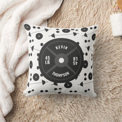 Weight Training Fitness Dumbbell Bodybuilding Name Throw Pillow