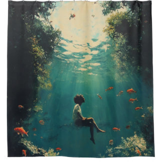 🌊 Weightless Reverie – Surrealist Dreamscape Shower Curtain