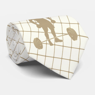 Weightlifter and Weights on Tan Check Necktie