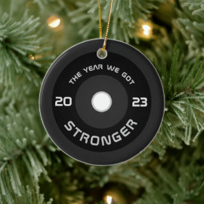 Weightlifter barbell fitness 2023 holiday ceramic ornament