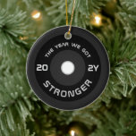 Weightlifter barbell fitness year photo Christmas Ceramic Ornament