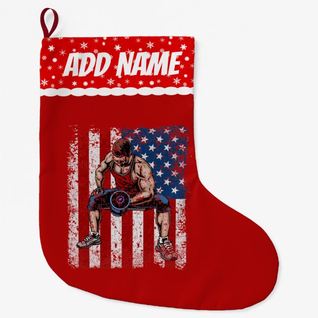 Weightlifter Dumbbell Fitness Large Christmas Stocking (Front)