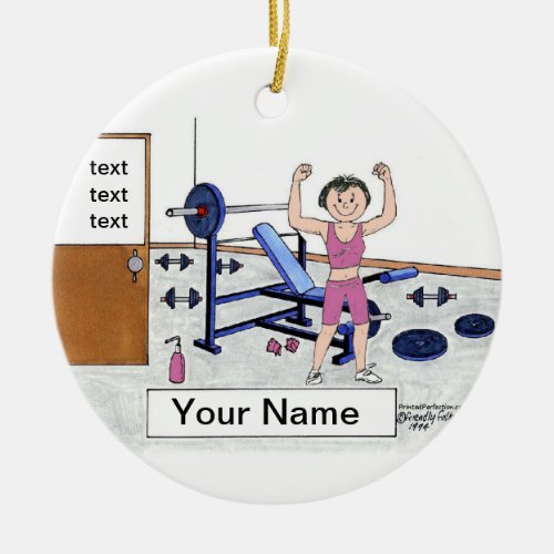 Weightlifter _ Female Personalized Cartoon Gift Ceramic Ornament