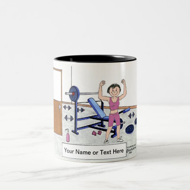 Weightlifter - Female, Personalized Cartoon   Two-Tone Coffee Mug (Center)