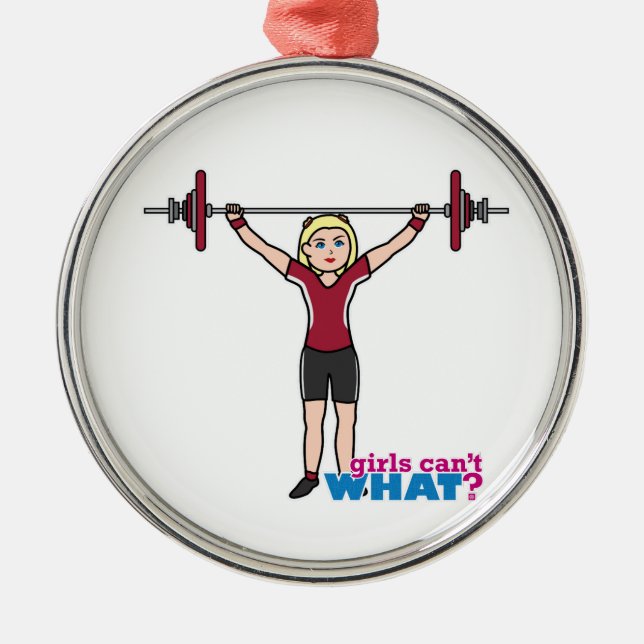 Weightlifter Girl - Light/Blonde Metal Ornament (Front)