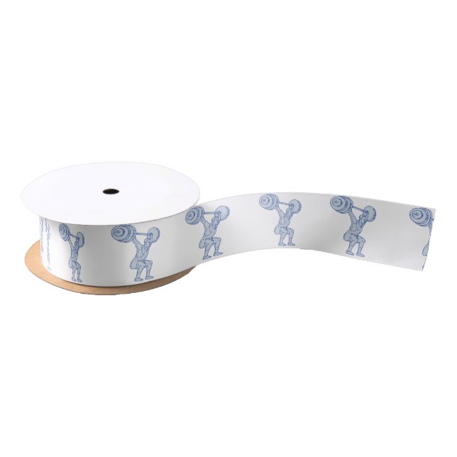 Weightlifter Lifting Barbell Mono Line Satin Ribbon (Spool)
