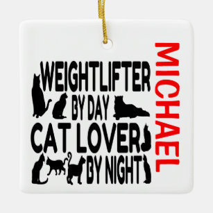 Weightlifter Loves Cats CUSTOM Ceramic Ornament