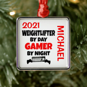 Weightlifter Loves Playing Video Games CUSTOM Metal Ornament