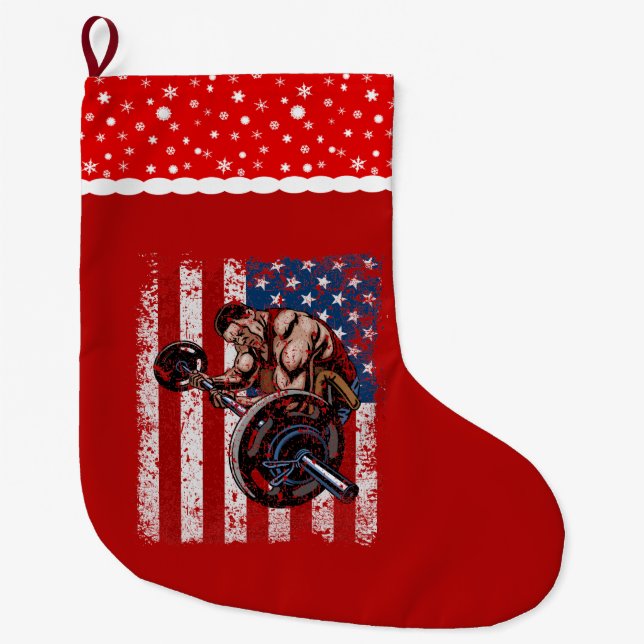 Weightlifter Preacher Curl Gym Large Christmas Stocking (Front)