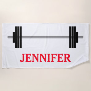 Weightlifting Barbell   Personalized Name Beach Towel