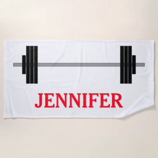 Weightlifting Barbell + Personalized Name Beach Towel