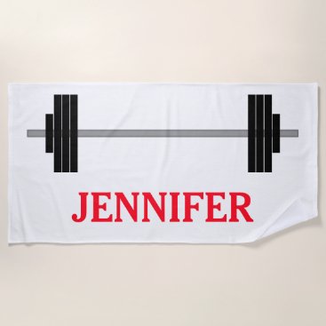 Weightlifting Barbell   Personalized Name Beach Towel