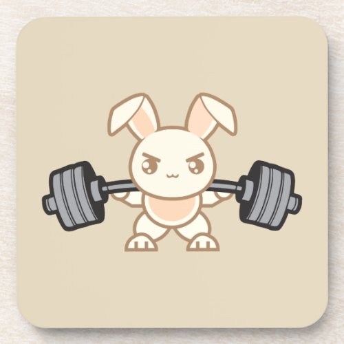 Weightlifting Bunny Cartoon _ Squat _ Leg Day Gym Beverage Coaster