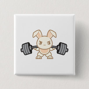 Weightlifting Bunny Cartoon - Squat - Leg Day, Gym Button