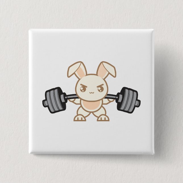 Weightlifting Bunny Cartoon - Squat - Leg Day, Gym Button (Front)