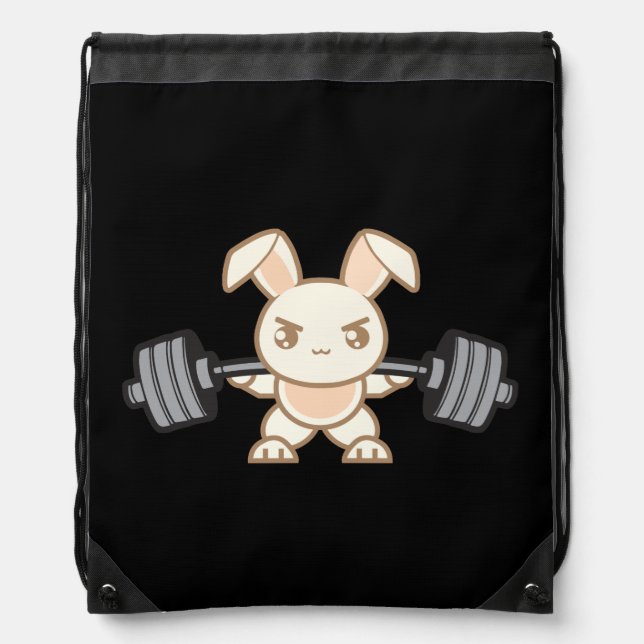 Weightlifting Bunny Cartoon - Squat - Leg Day, Gym Drawstring Bag (Front)