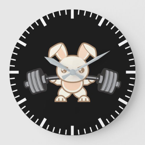 Weightlifting Bunny Cartoon _ Squat _ Leg Day Gym Large Clock