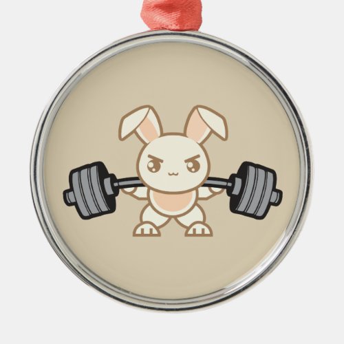 Weightlifting Bunny Cartoon _ Squat _ Leg Day Gym Metal Ornament