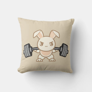 Weightlifting Bunny Cartoon - Squat - Leg Day, Gym Throw Pillow