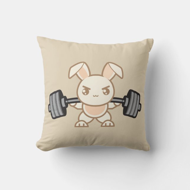 Weightlifting Bunny Cartoon - Squat - Leg Day, Gym Throw Pillow (Front)