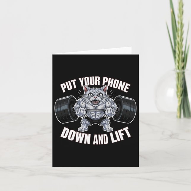 Weightlifting Cat Gym Fitness Workout Bodybuilding Card (Front)