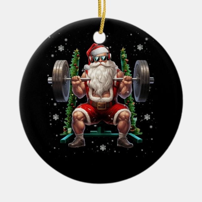 Weightlifting Christmas Santa Deadlift Xmas Weight Ceramic Ornament (Front)