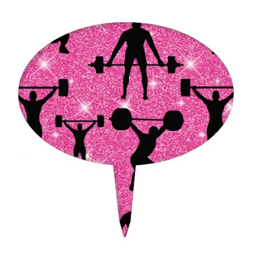 Weightlifting Fitness Workout Sport Pink Glitter Cake Topper