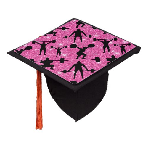 Weightlifting Fitness Workout Sport Pink Glitter Graduation Cap Topper