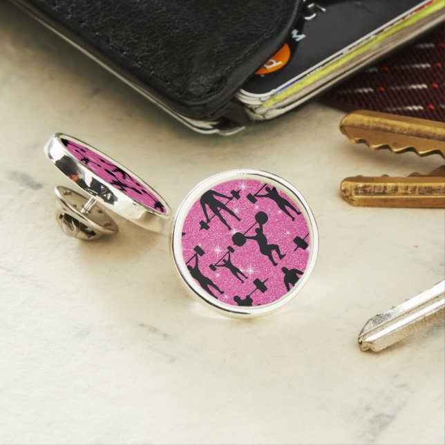 Weightlifting Fitness Workout Sport Pink Glitter Lapel Pin (In Situ)