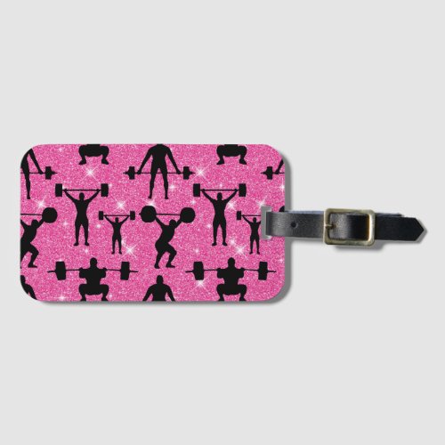 Weightlifting Fitness Workout Sport Pink Glitter Luggage Tag