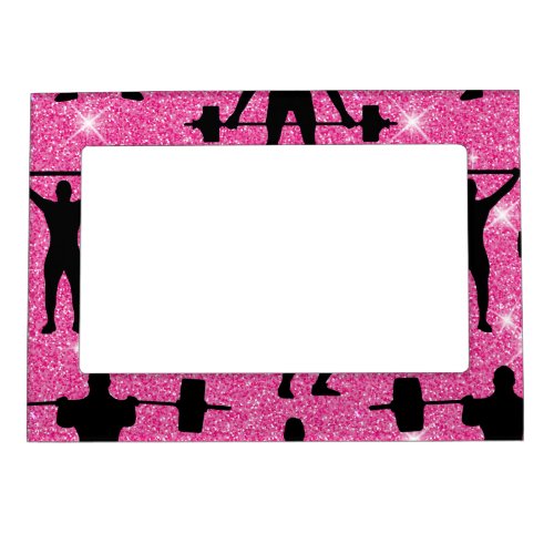 Weightlifting Fitness Workout Sport Pink Glitter Magnetic Frame