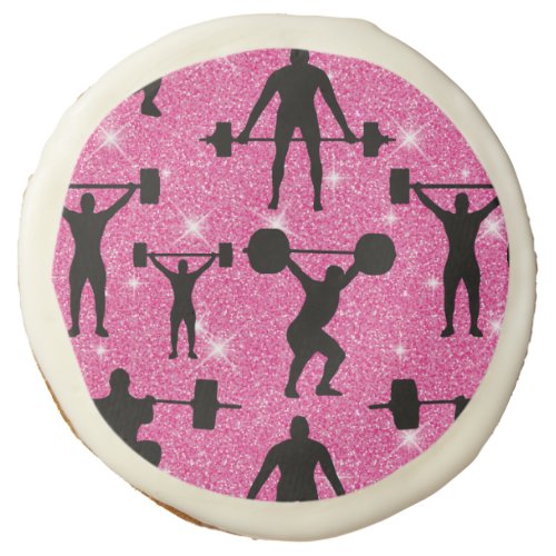 Weightlifting Fitness Workout Sport Pink Glitter Sugar Cookie