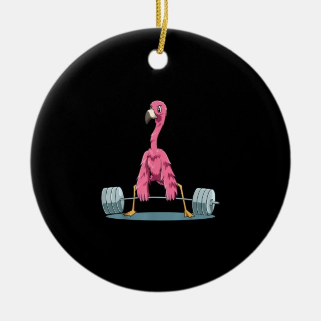 Weightlifting Flamingo Deadlifting Flamingo Ceramic Ornament (Front)