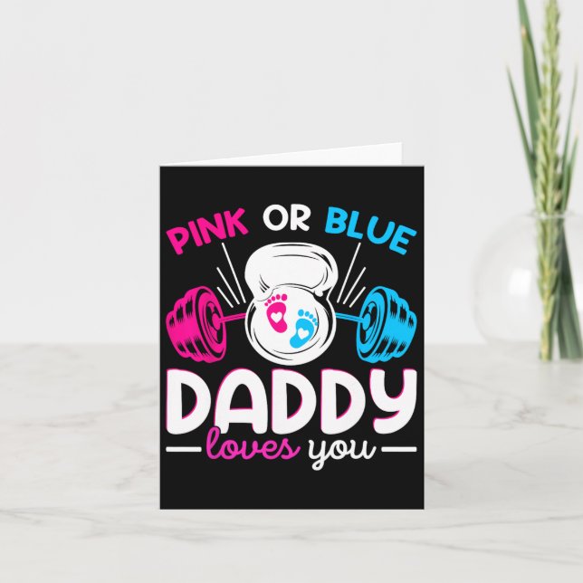 Weightlifting Gender Reveal Pink Or Blue Daddy Lov Card (Front)