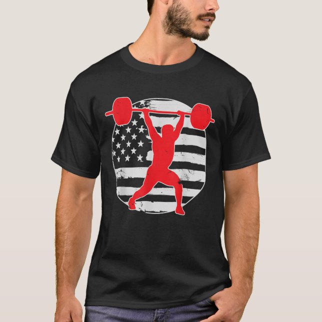 Weightlifting Gym American USA Flag 4th Of July Vi T-Shirt (Front)