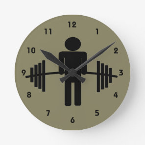 Weightlifting Gym Barbell Fitness Motivation Round Clock